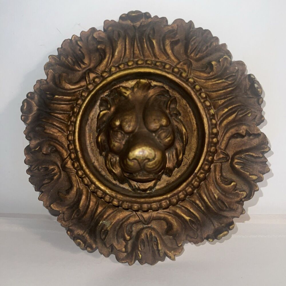 Lion Medallion Sculpture Wall Hanging 8”x8” Neo Classic Plaque Molded